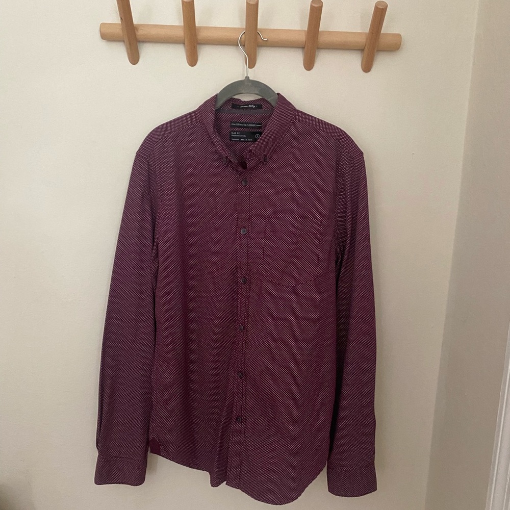 Denim & Flower 100% Cotton Slim Fit Button Down Red & White Polka Dot Shit S